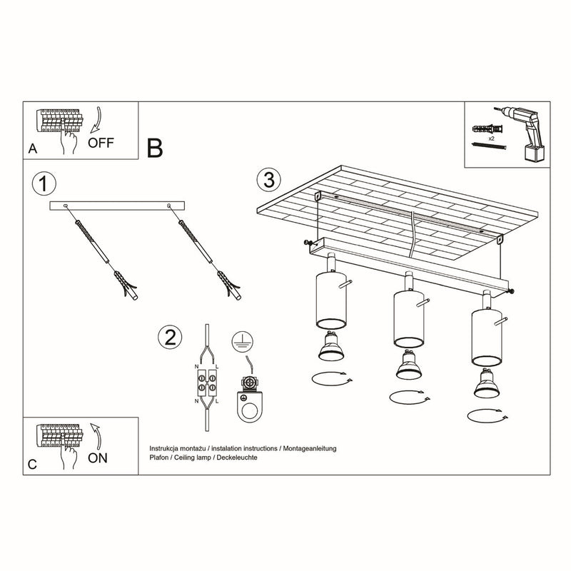 Plafonnier Directionnelle 3 LED noir