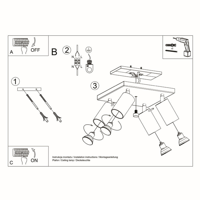 Plafonnier Directionnelle 4 LED noir