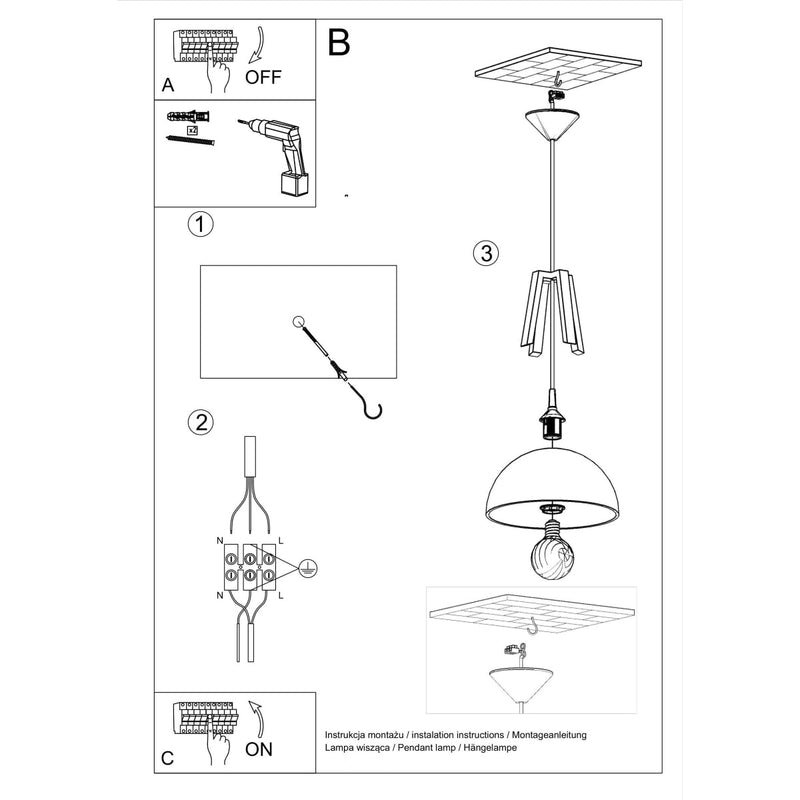 Lampe pendante Dôme blanc/noir