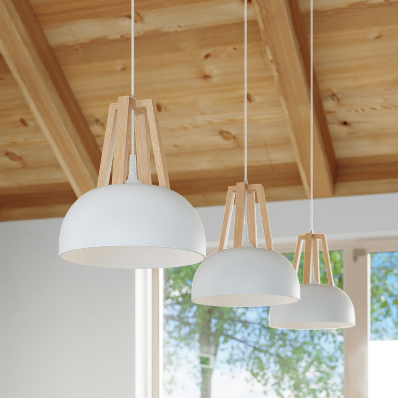 Lampe pendante Dôme blanc/bois naturel