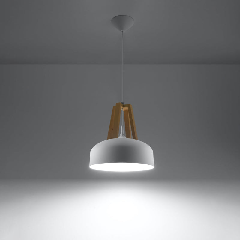 Lampe pendante Dôme blanc/bois naturel