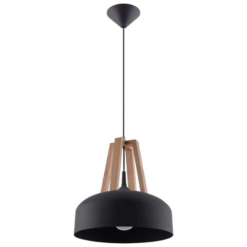 Lampe pendante Dôme noir/bois naturel