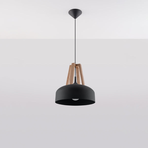 Lampe pendante Dôme noir/bois naturel