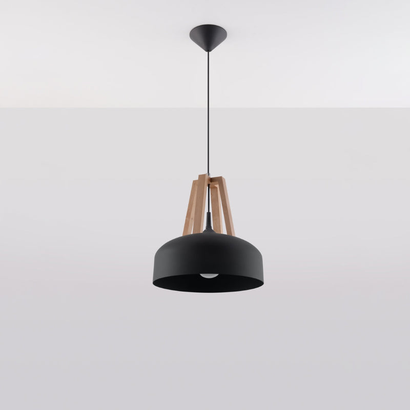 Lampe pendante Dôme noir/bois naturel