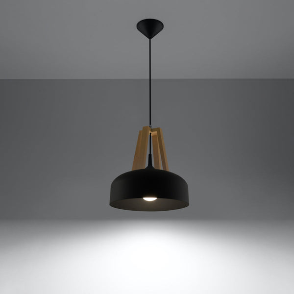 Lampe pendante Dôme noir/bois naturel