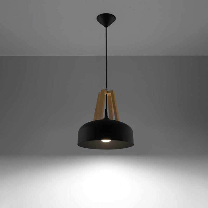 Lampe pendante Dôme noir/bois naturel