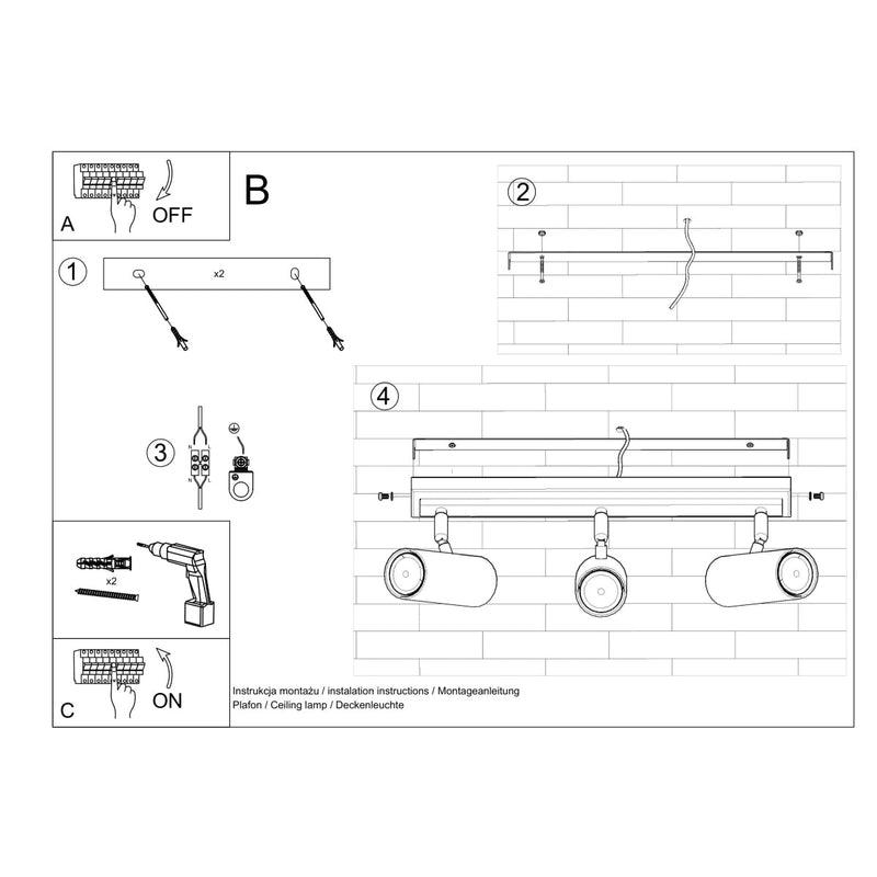 Plafonnier Tube Ajustable 3 noir