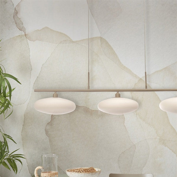 Suspension Sapporo 3 Disques Verre Blanc & Sable 115 cm