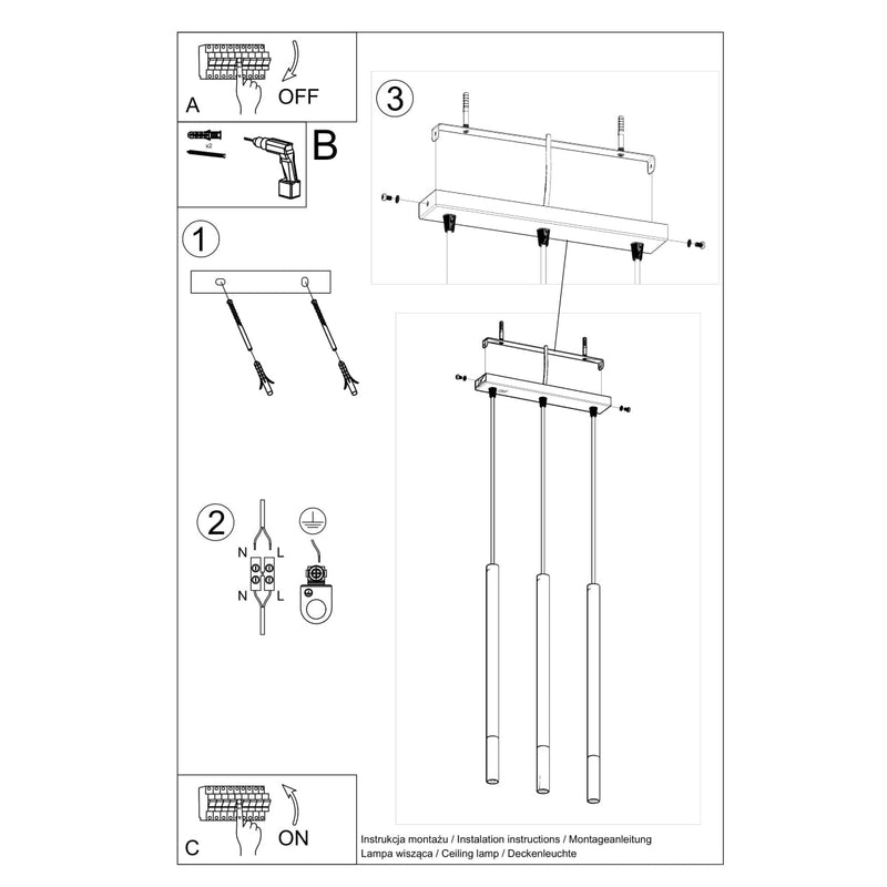 Suspension Moderne Mozaica 3L noir/chrome
