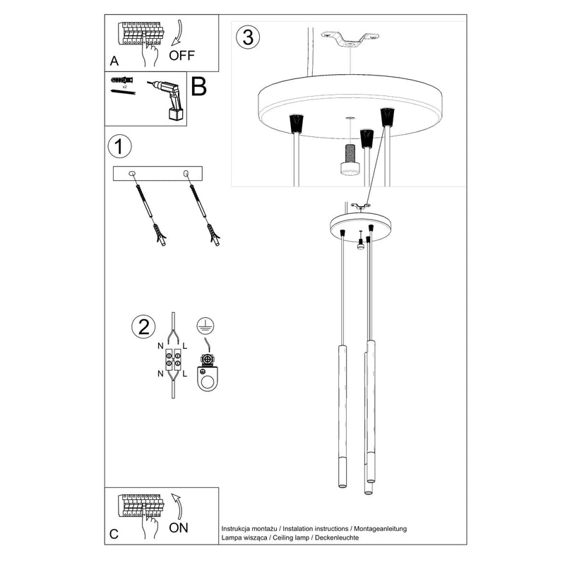 Suspension Moderne Mozaica 3P noir/doré