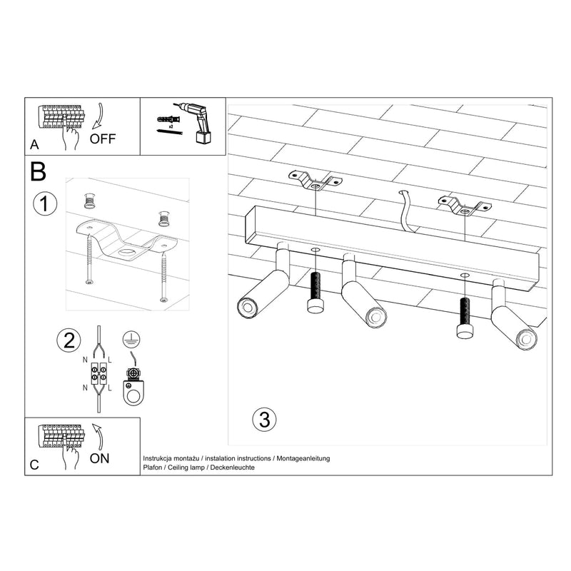 Plafonnier Acier Réglable Minimaliste 3 noir