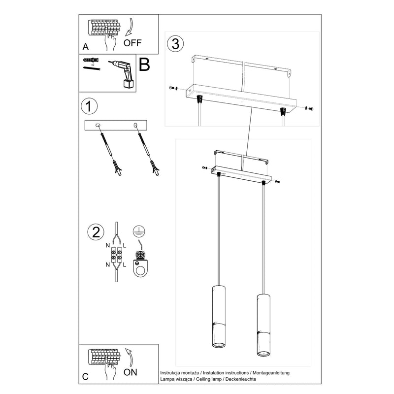 Lampe suspendue Duo Metallic 2 noir/chrome