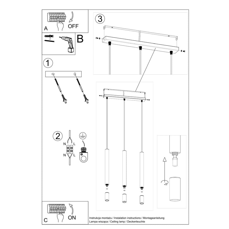 Suspension Ligne Claire 3 noir