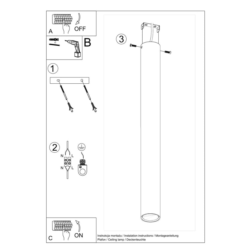 Plafonnier Tube 60 noir