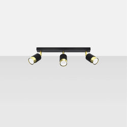 Plafonnier Double Cylindre 3 noir/doré