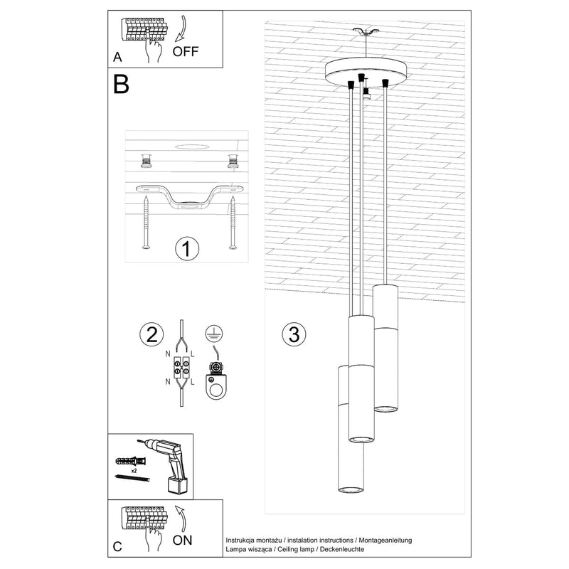 Lampe suspendue Colonne 3P noir