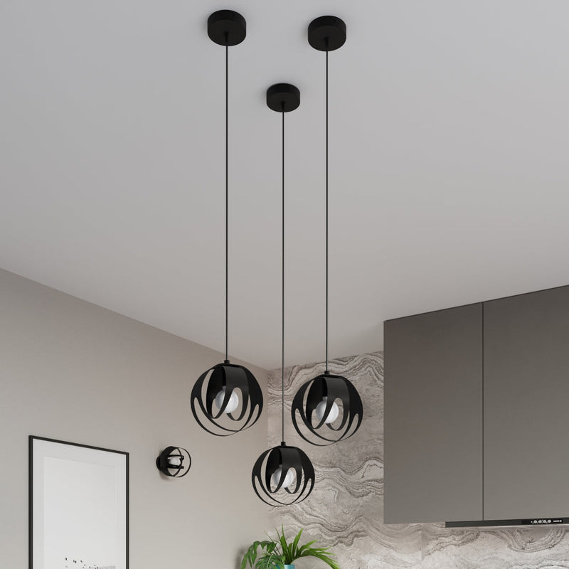 Suspension Lotus Moderne 3P noir