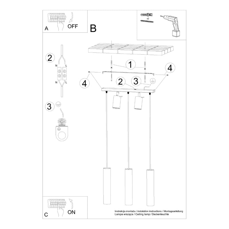 Lampe suspendue Directionnelle 3 LED noir
