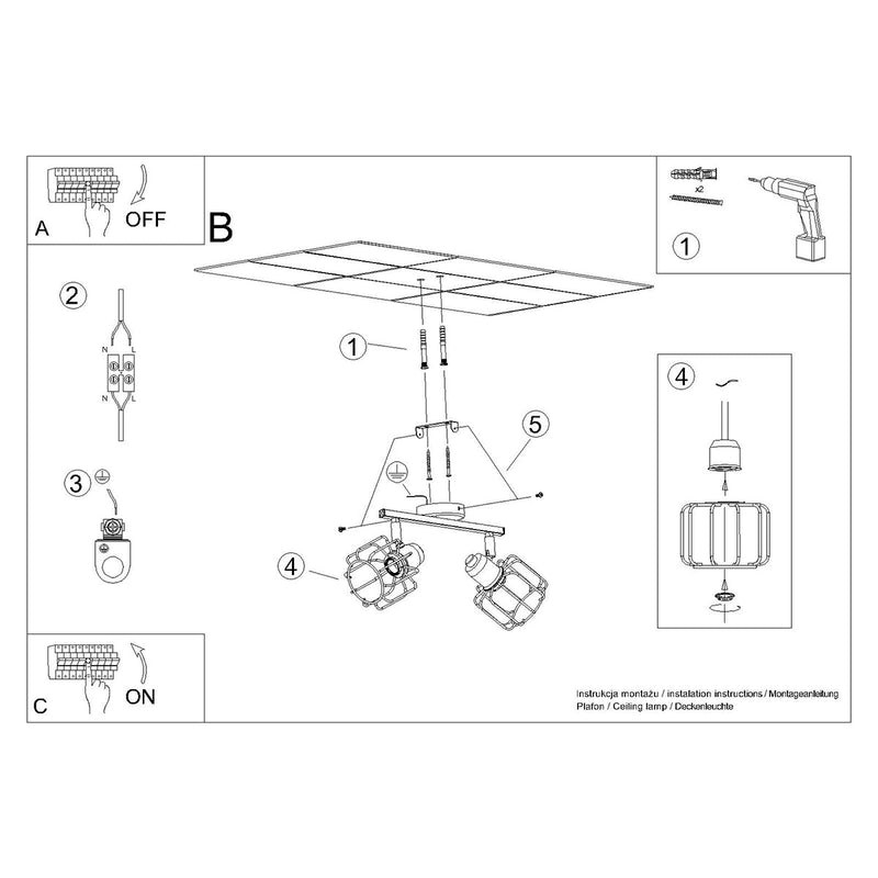 Plafonnier Cage Orientable 2 noir