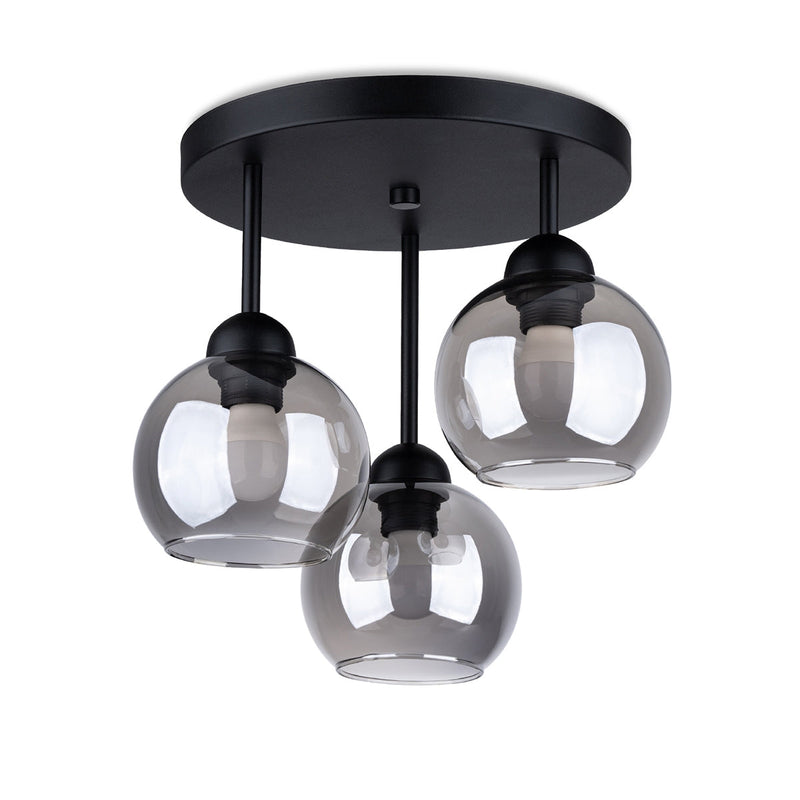 Lustre Cloche en Verre Fumé 3 noir