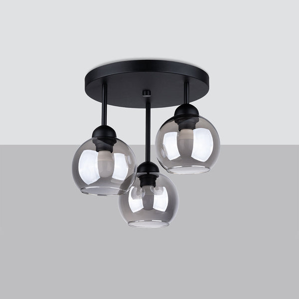Lustre Cloche en Verre Fumé 3 noir