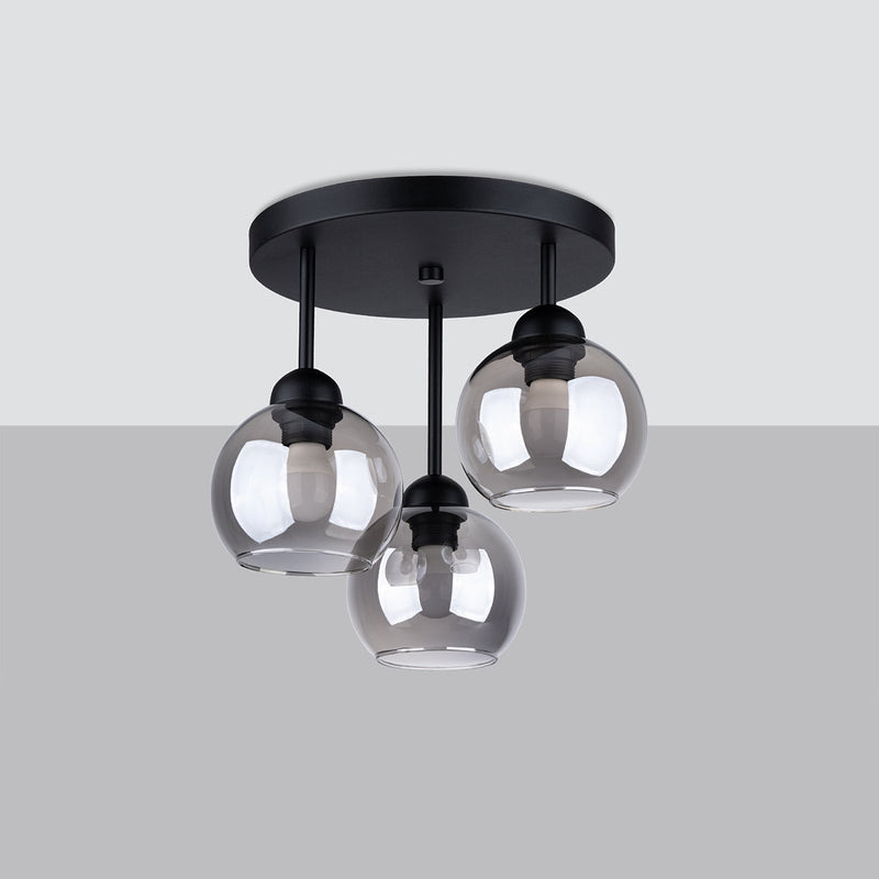 Lustre Cloche en Verre Fumé 3 noir