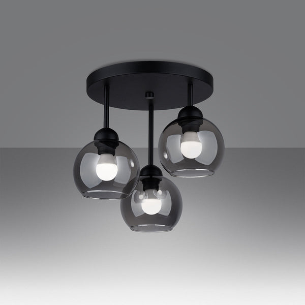 Lustre Cloche en Verre Fumé 3 noir