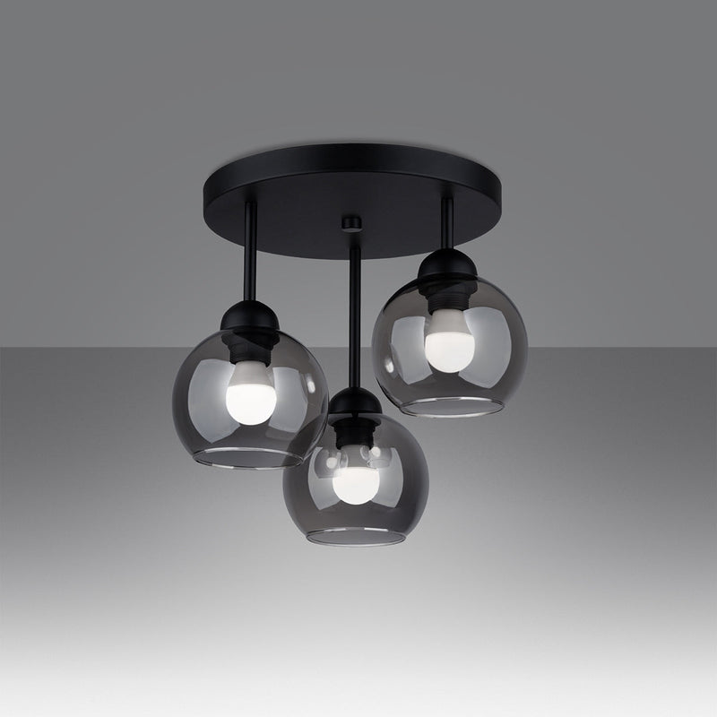 Lustre Cloche en Verre Fumé 3 noir