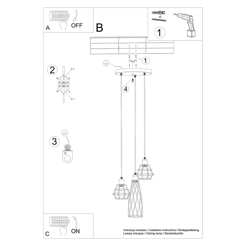 Lampe suspendue Cage Moderne 3P noir