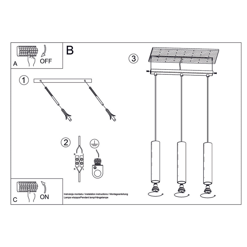 Lampe Suspendue Long Cylindre 3 or poli