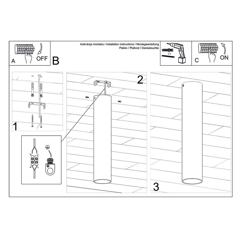 Plafonnier Tube 30 or poli