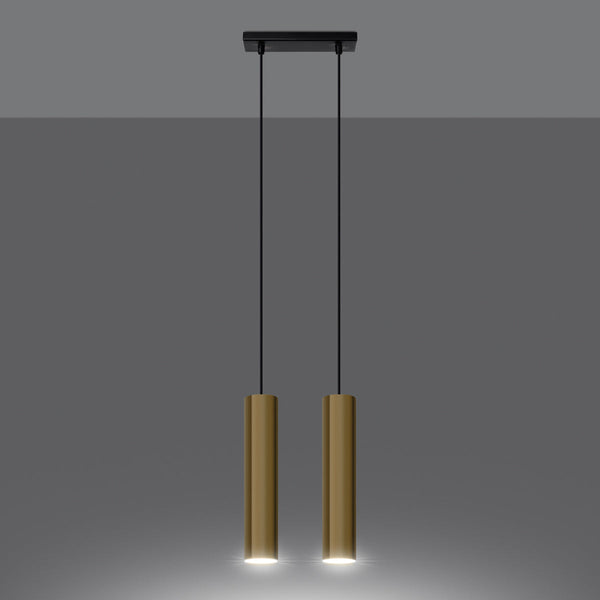 Lampe Suspendue Long Cylindre 2 or poli