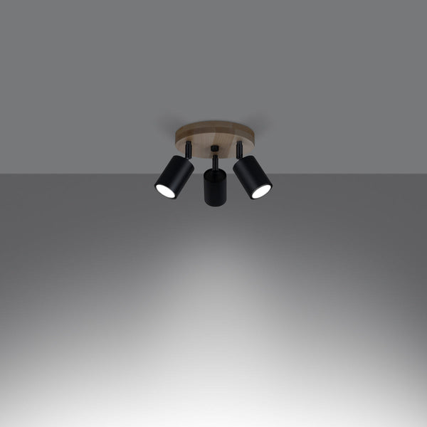 Plafonnier Design Bois et Métal 3P noir