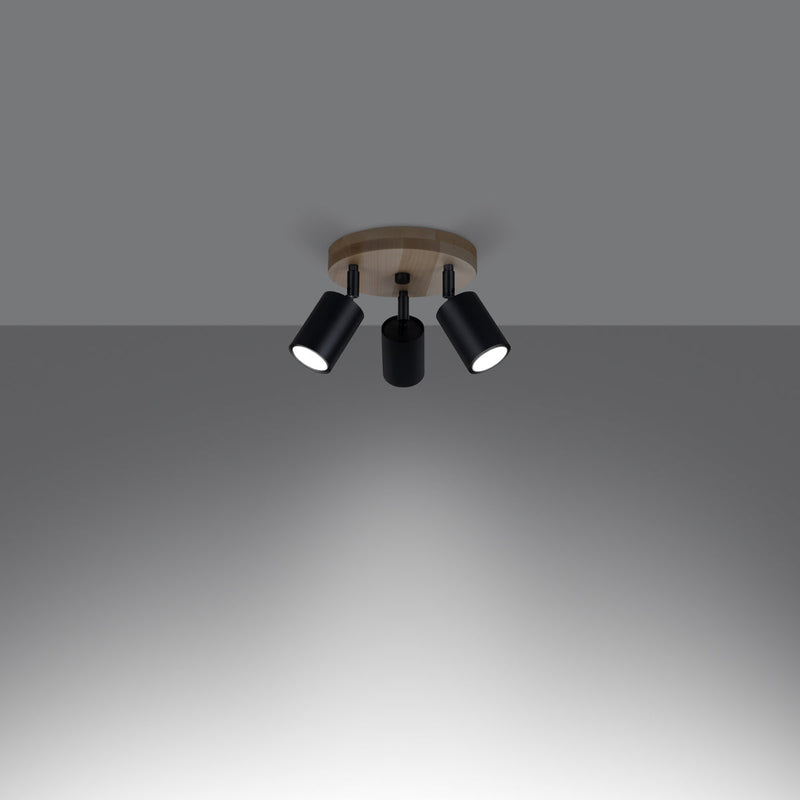Plafonnier Design Bois et Métal 3P noir