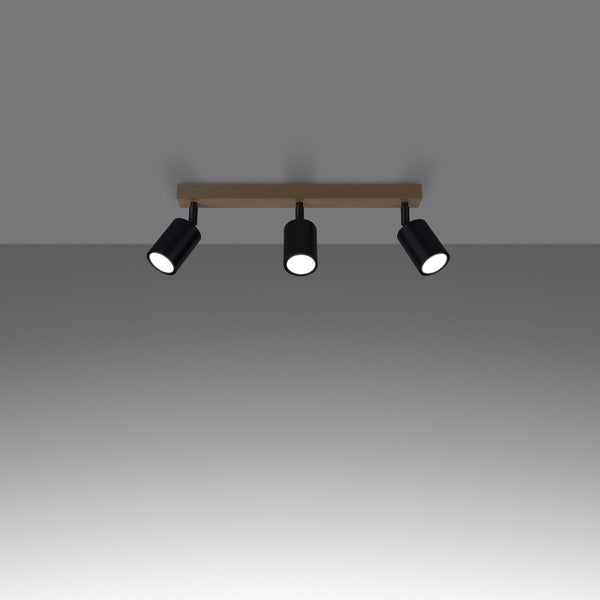 Plafonnier Design Bois et Métal 3L noir