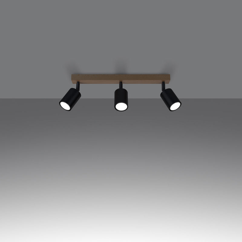 Plafonnier Design Bois et Métal 3L noir