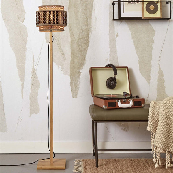 Lampadaire Bhutan Bambou Naturel et Noir 130 cm