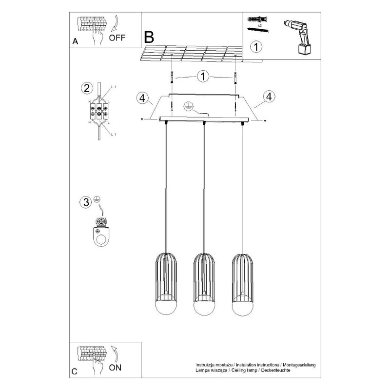 Lampe suspendue Sphère en Cage 3L blanc