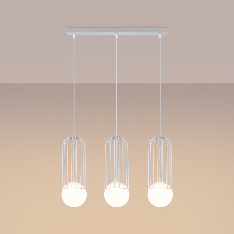 Lampe suspendue Sphère en Cage 3L blanc