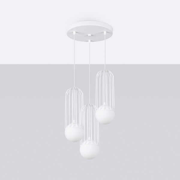 Lampe suspendue Sphère en Cage 3P blanc