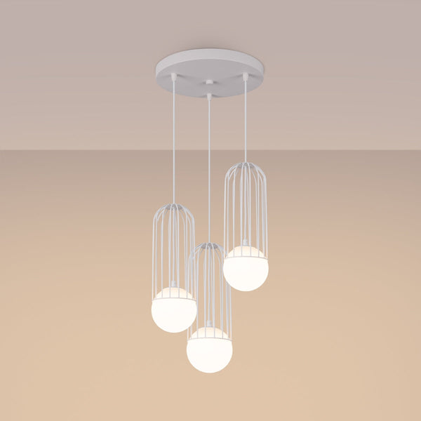Lampe suspendue Sphère en Cage 3P blanc