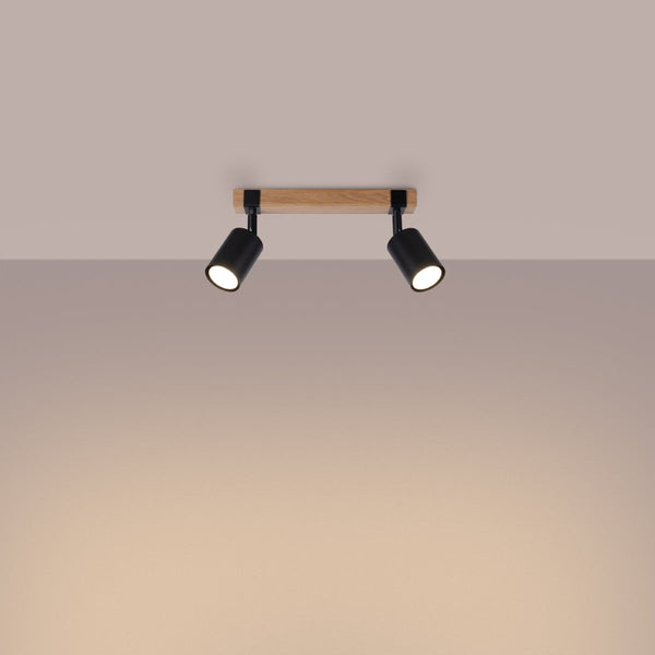 Plafonnier Socle Bois Réglable 2 noir