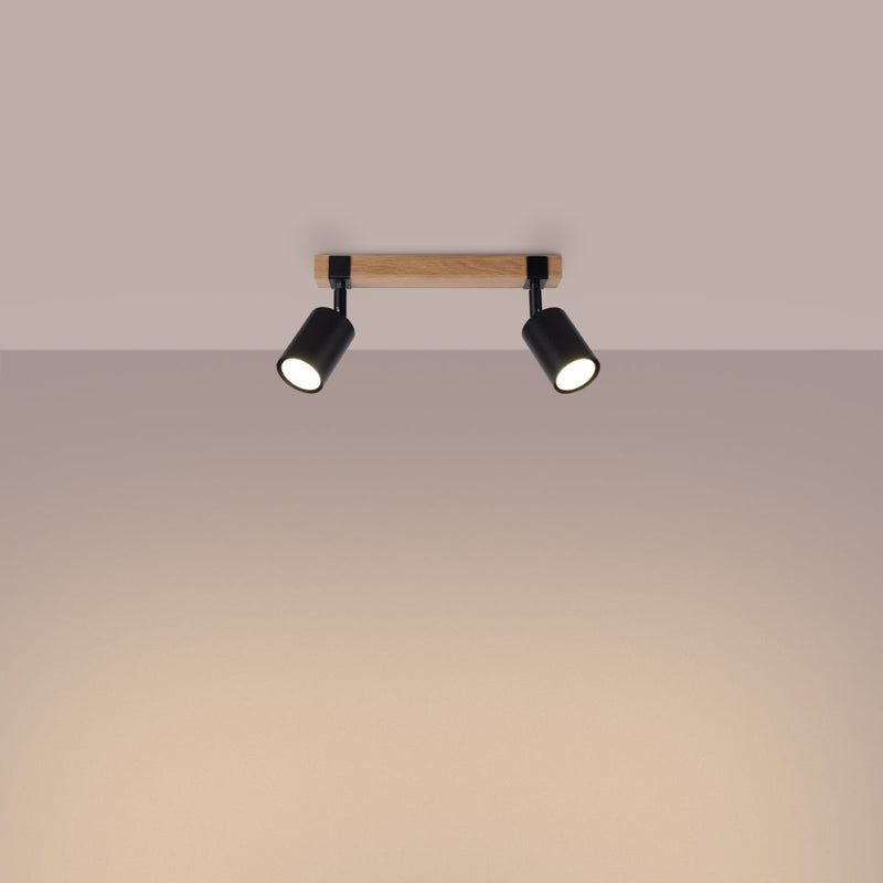 Plafonnier Socle Bois Réglable 2 noir