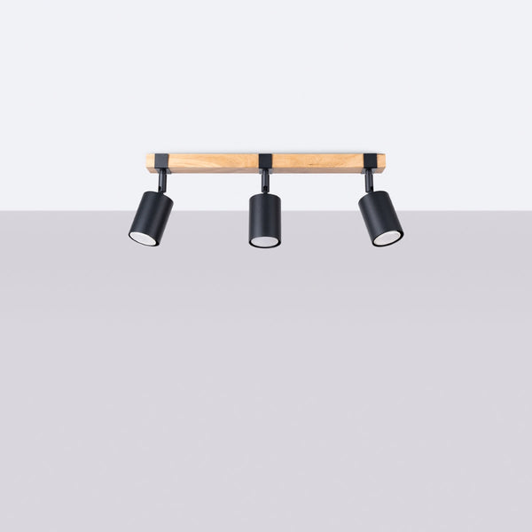Plafonnier Socle Bois Réglable 3 noir