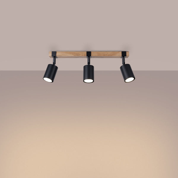 Plafonnier Socle Bois Réglable 3 noir