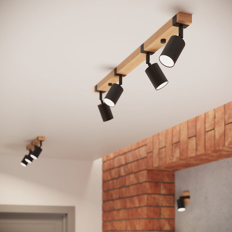 Plafonnier Socle Bois Réglable 4L noir