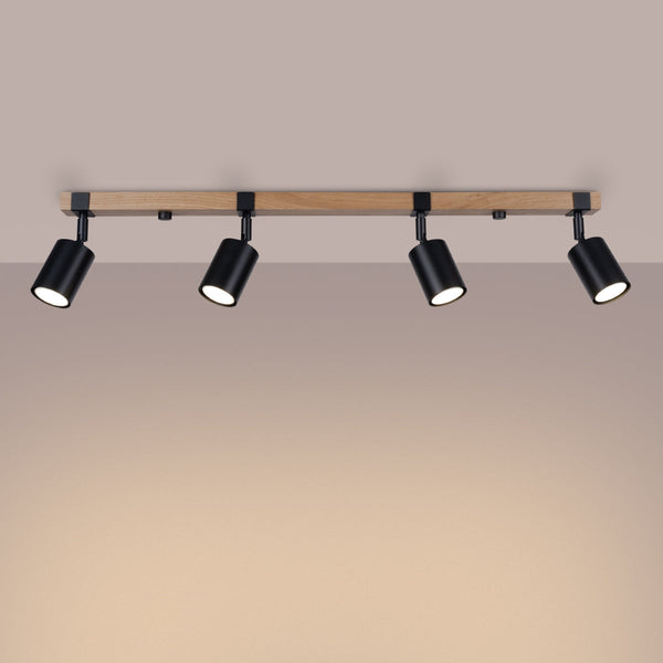 Plafonnier Socle Bois Réglable 4L noir