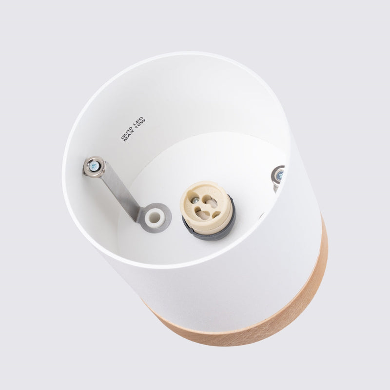 Plafonnier Cylindre Bois et Acier blanc