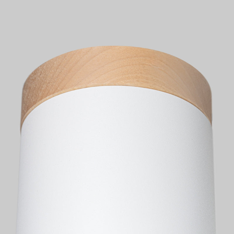 Plafonnier Cylindre Bois et Acier blanc