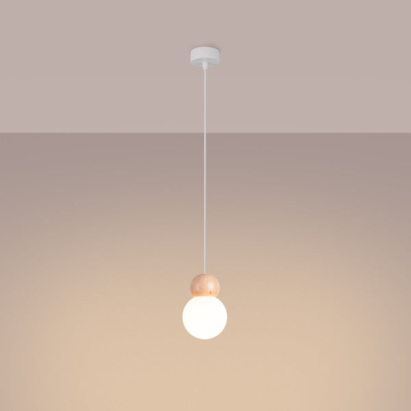 Suspension Bulbe Bois 1 blanc/bois naturel